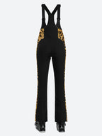 Women's Black & Snow Leopard Slim-Fit Articulated-Knee Ski Bibs Snow Bibs