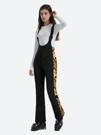 Women's Black & Snow Leopard Slim-Fit Articulated-Knee Ski Bibs Snow Bibs