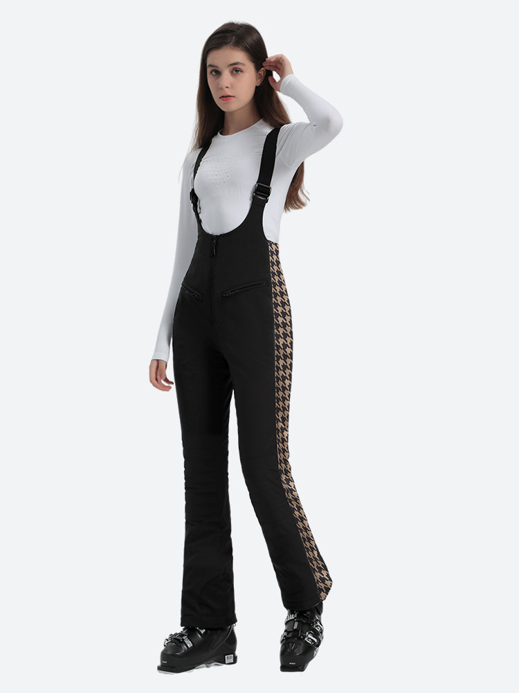 Women's Black & Houndstooth Slim-Fit Articulated-Knee Ski Bibs Snow Bibs Secondary image
