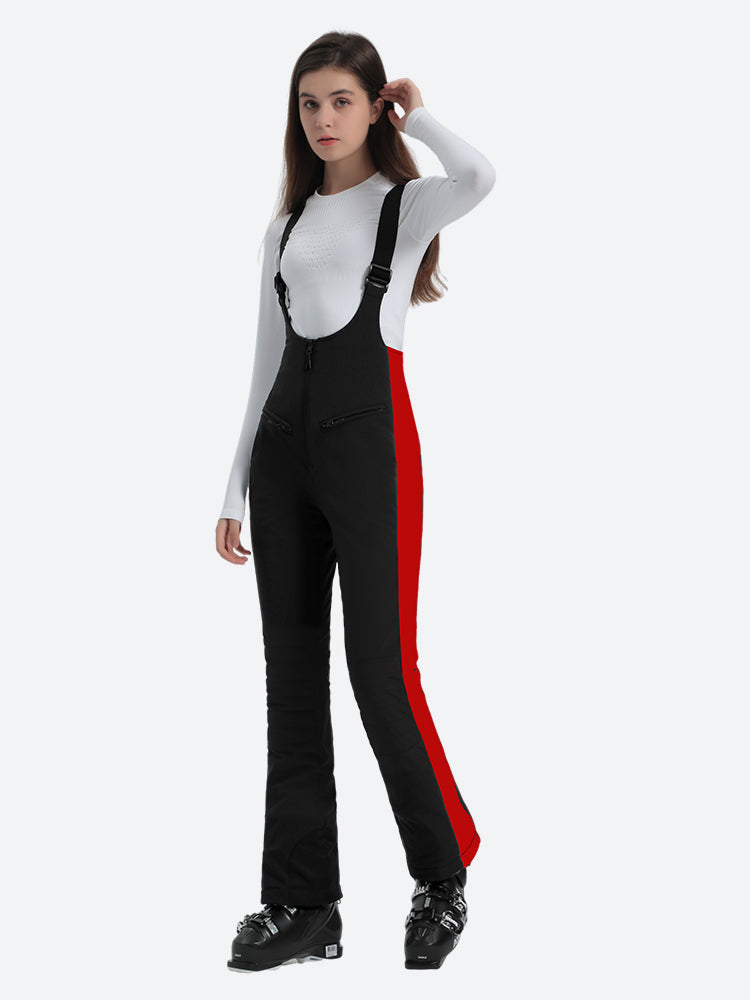 Women's Black & Red Slim-Fit Articulated-Knee Ski Bibs Snow Bibs Secondary image