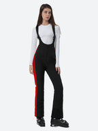 Women's Black & Red Slim-Fit Articulated-Knee Ski Bibs Snow Bibs