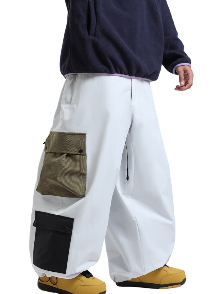 Men's Baggy Snowboard Pants Color Block Double Cargo Snow Pants