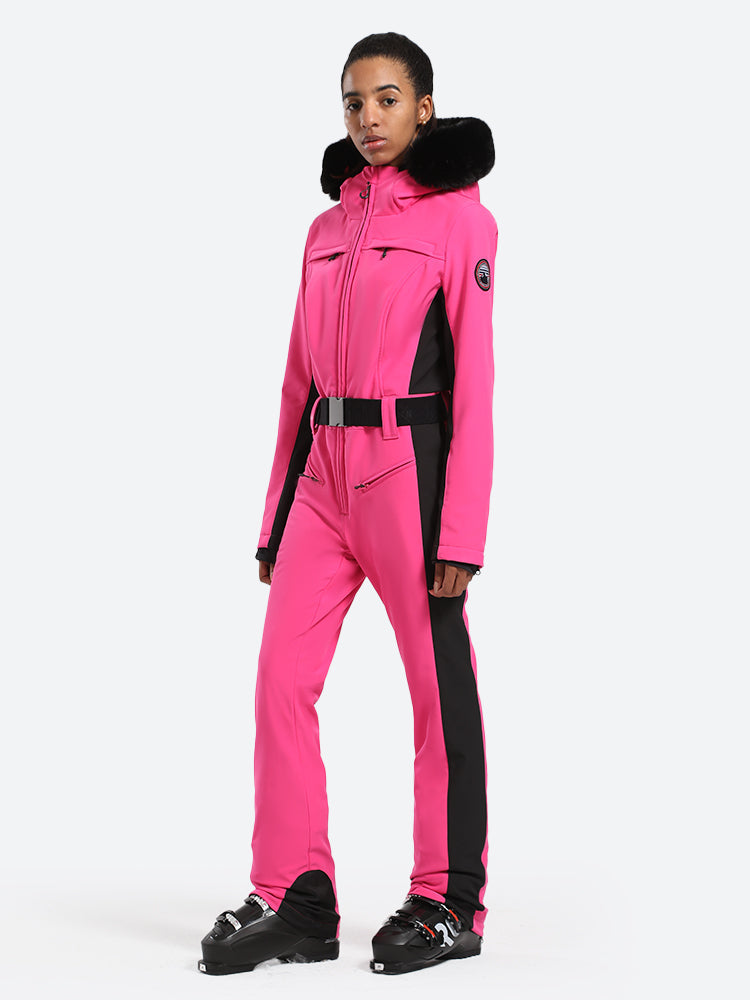 Women's Faux-Fur Slim Ski Jumpsuit One Piece Ski Suit