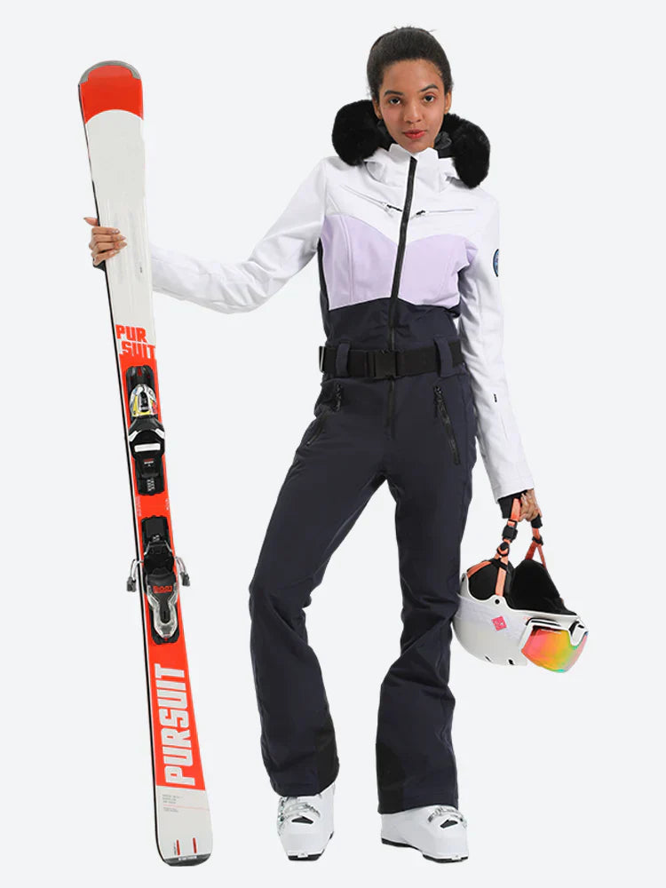 Women's Orange & Pink Waist-Defining Insulated Waterproof Ski Suits One-Piece Snowboard Suit