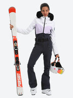 Women's Orange & Pink Waist-Defining Insulated Waterproof Ski Suits One-Piece Snowboard Suit