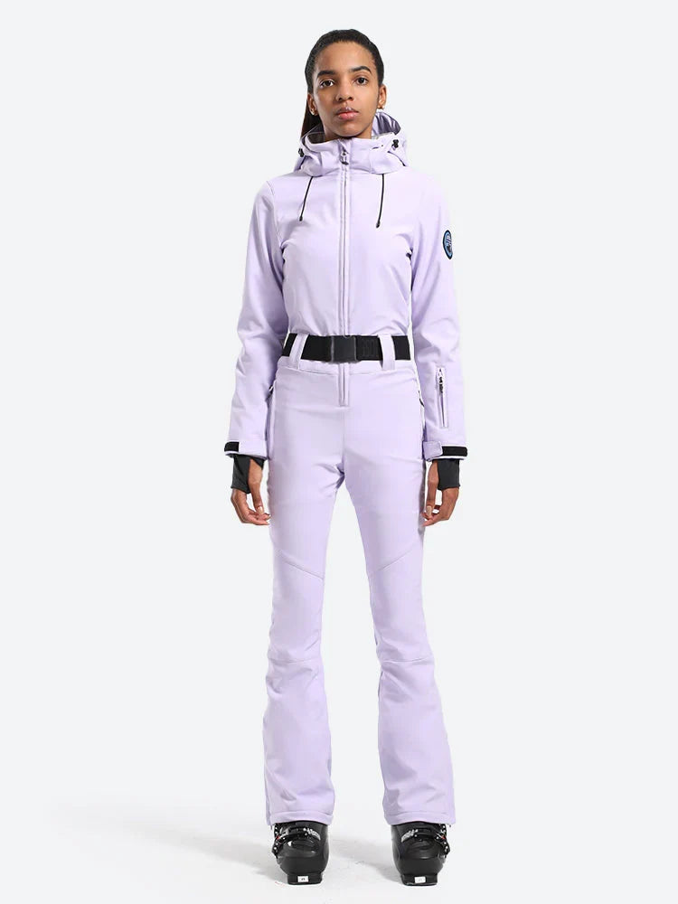 Women's Belted Flare Slim One Piece Ski Suits