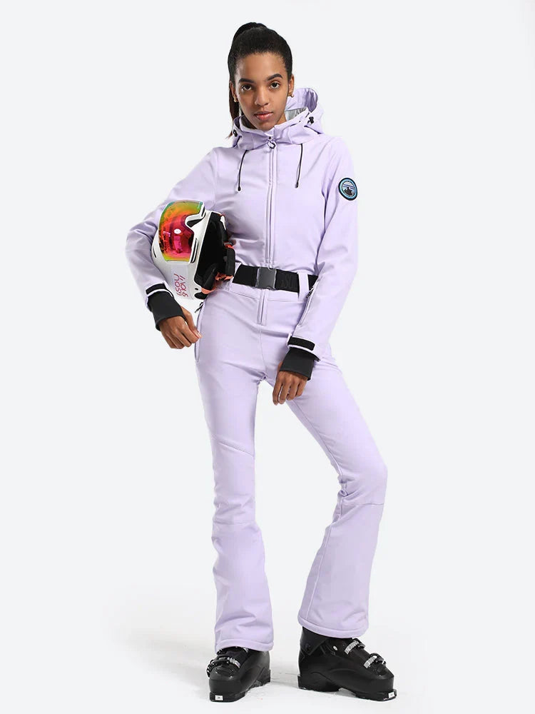 Women's Belted Flare Slim One Piece Ski Suits