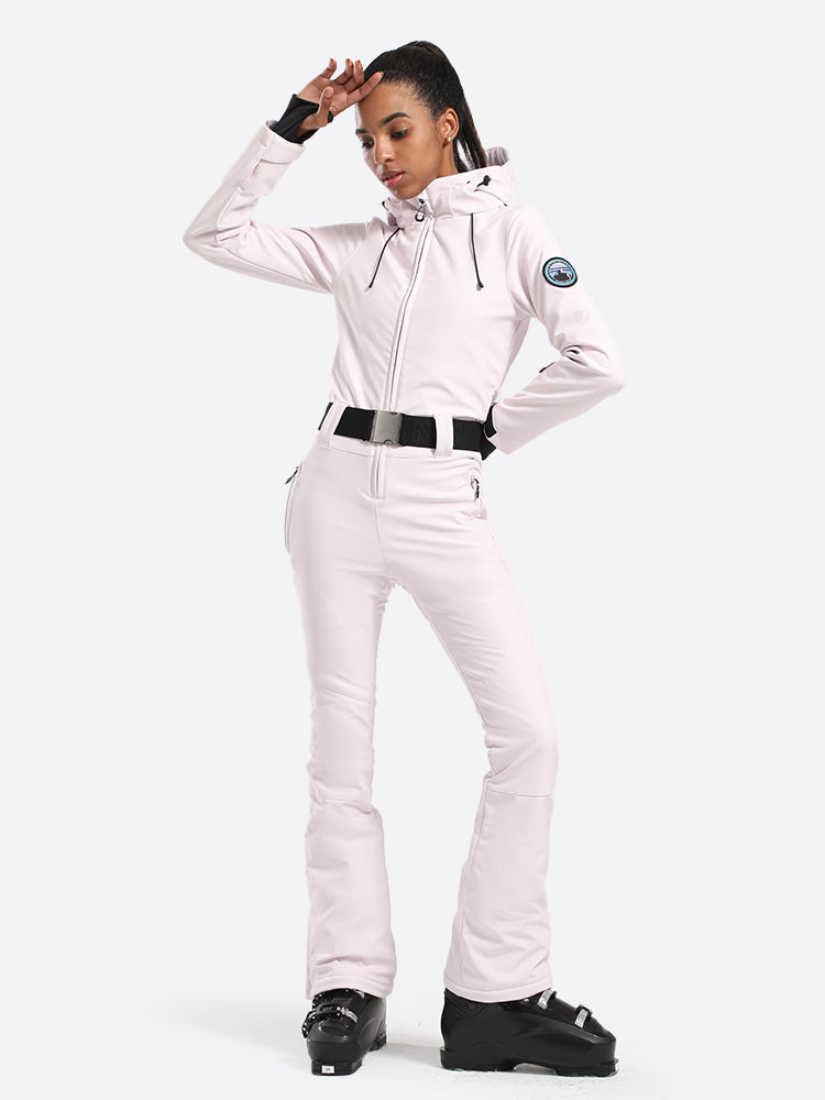 Womens One Piece Snowsuit Belted Flare Slim Ski Suits