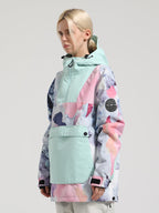 Women's Mint & Watercolor Kangaroo Pocket Patchwork Ski Anorak Snow Anoraks