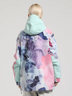 Women's Mint & Watercolor Kangaroo Pocket Patchwork Ski Anorak Snow Anoraks