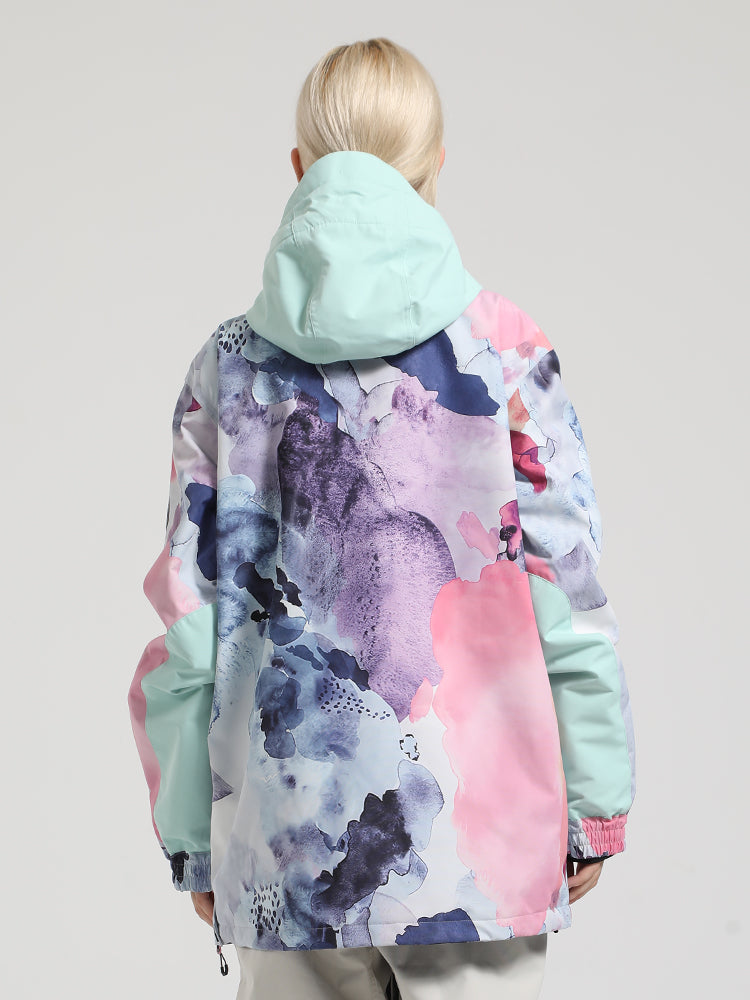 Women's Red & Teal Kangaroo Pocket Patchwork Ski Anorak Snow Anoraks