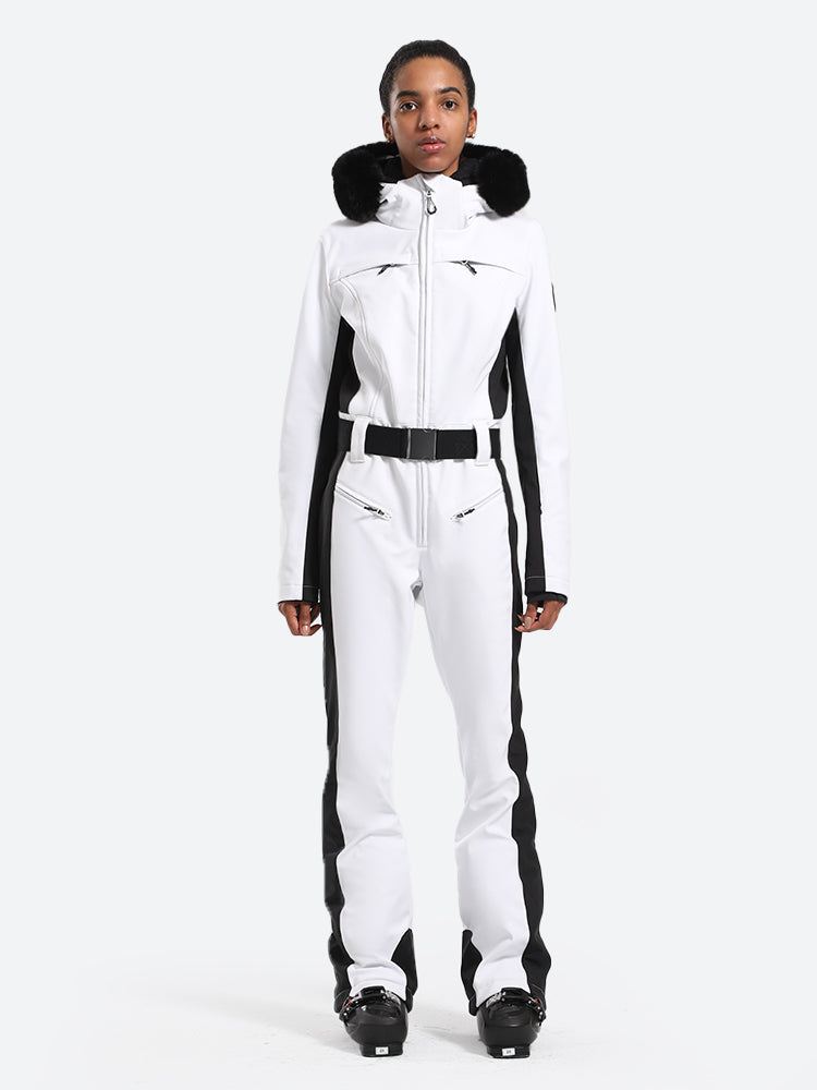Women's Faux-Fur Slim Ski Jumpsuit One Piece Ski Suit
