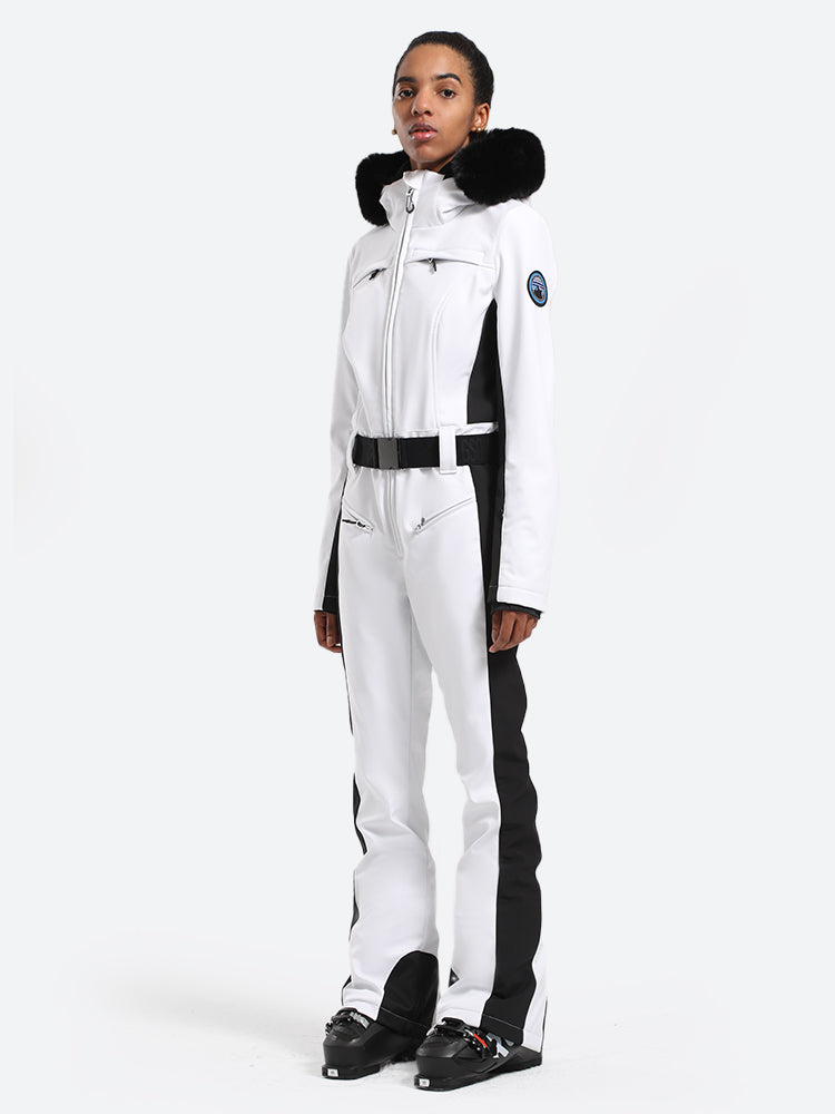 Women's Faux-Fur Slim Ski Jumpsuit One Piece Ski Suit