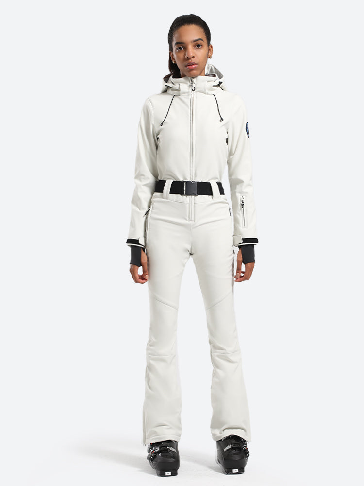Womens One Piece Snowsuit Belted Flare Slim Ski Suits