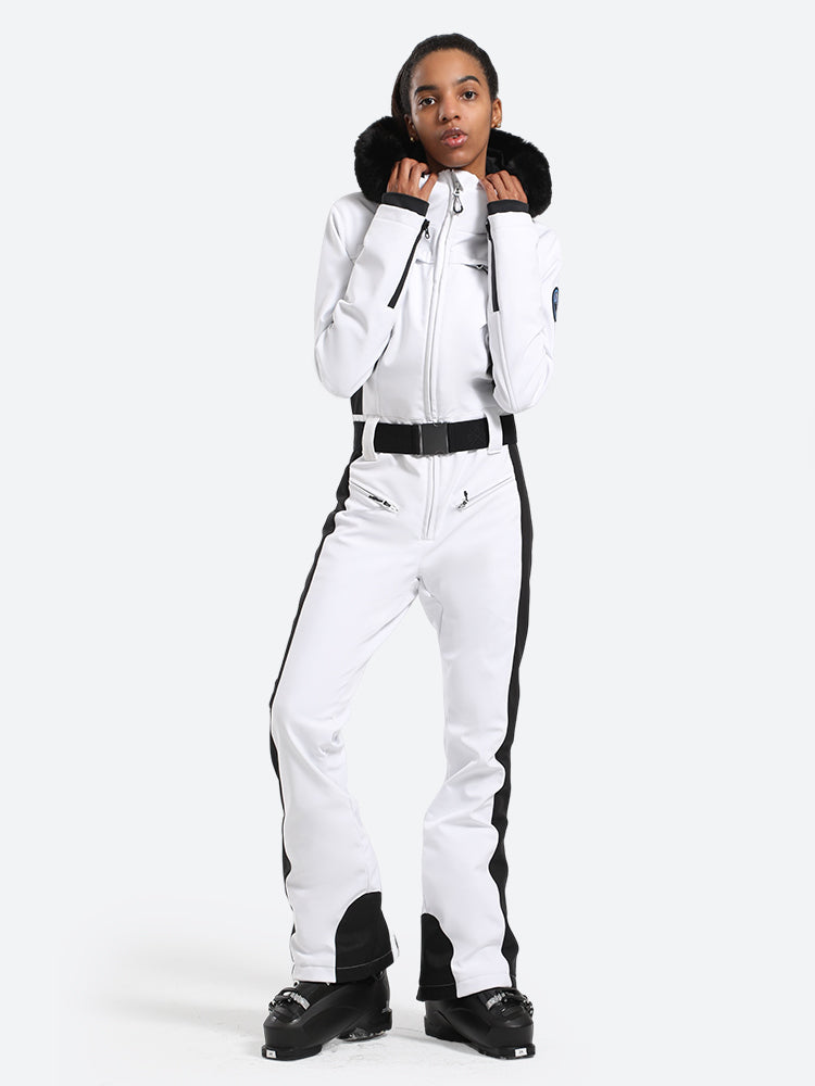 Women's Faux-Fur Slim One Piece Ski Suits