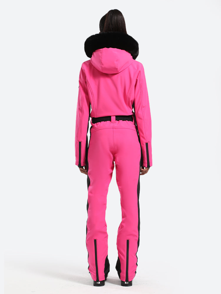 Women's Faux-Fur Slim One Piece Ski Suits
