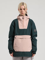 Women's Khaki & Beige Kangaroo Pocket Patchwork Ski Anorak Snow Anoraks