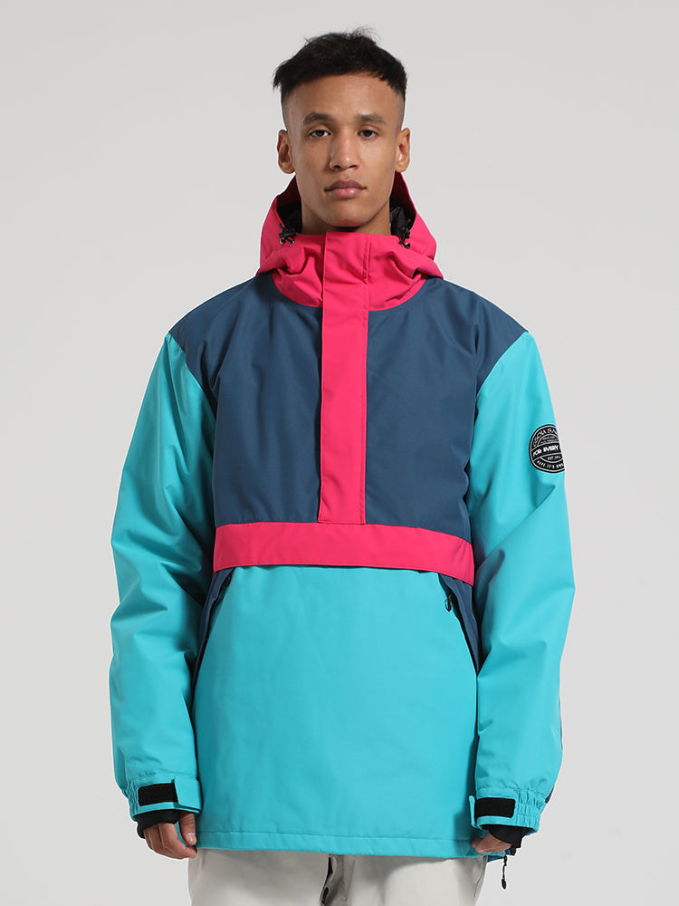 Men's Blue & Cyan Insulated Color-Block Kangaroo Pocket Ski Anorak Snow Anoraks Main image