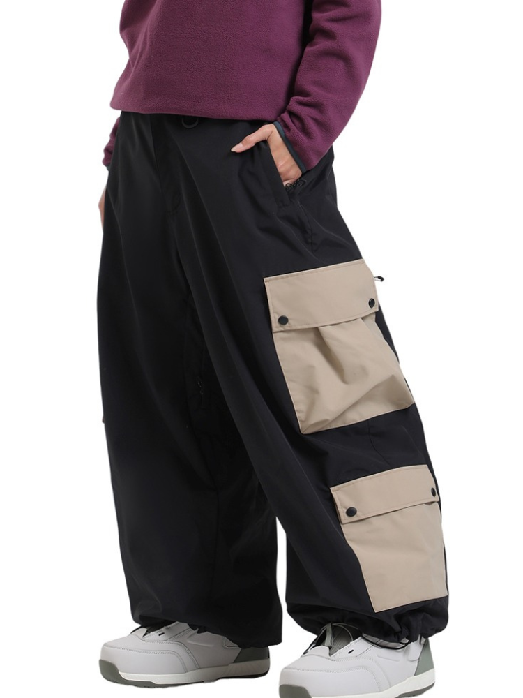 Women's Baggy Snowboard Pants Color Block Double Cargo Snow Pants
