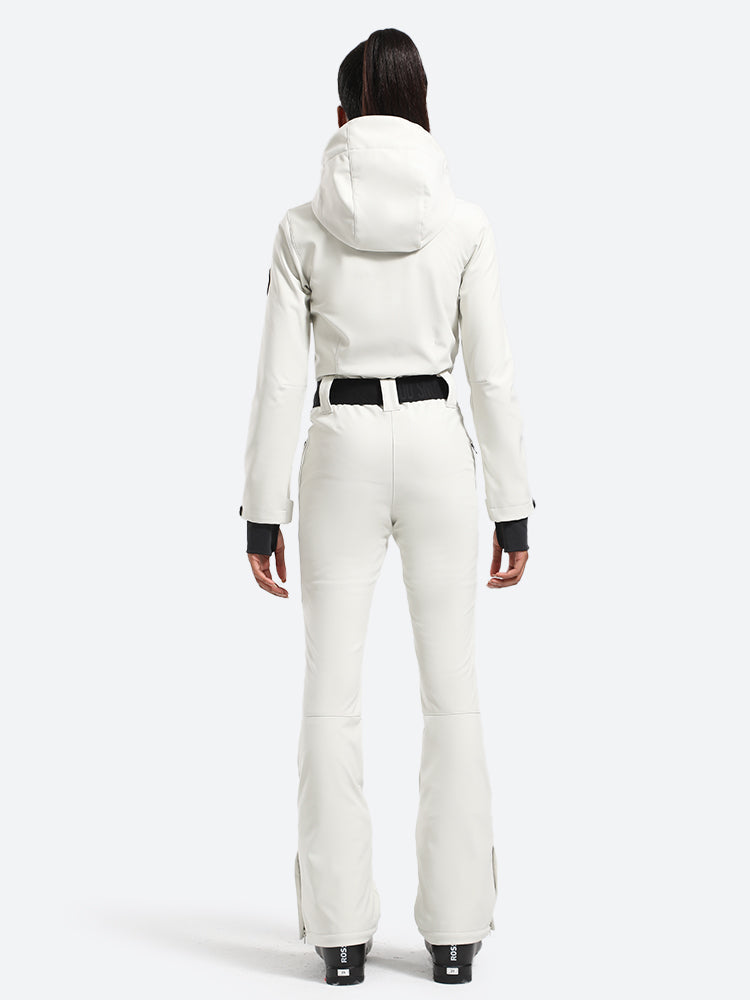 Womens One Piece Snowsuit Belted Flare Slim Ski Suits