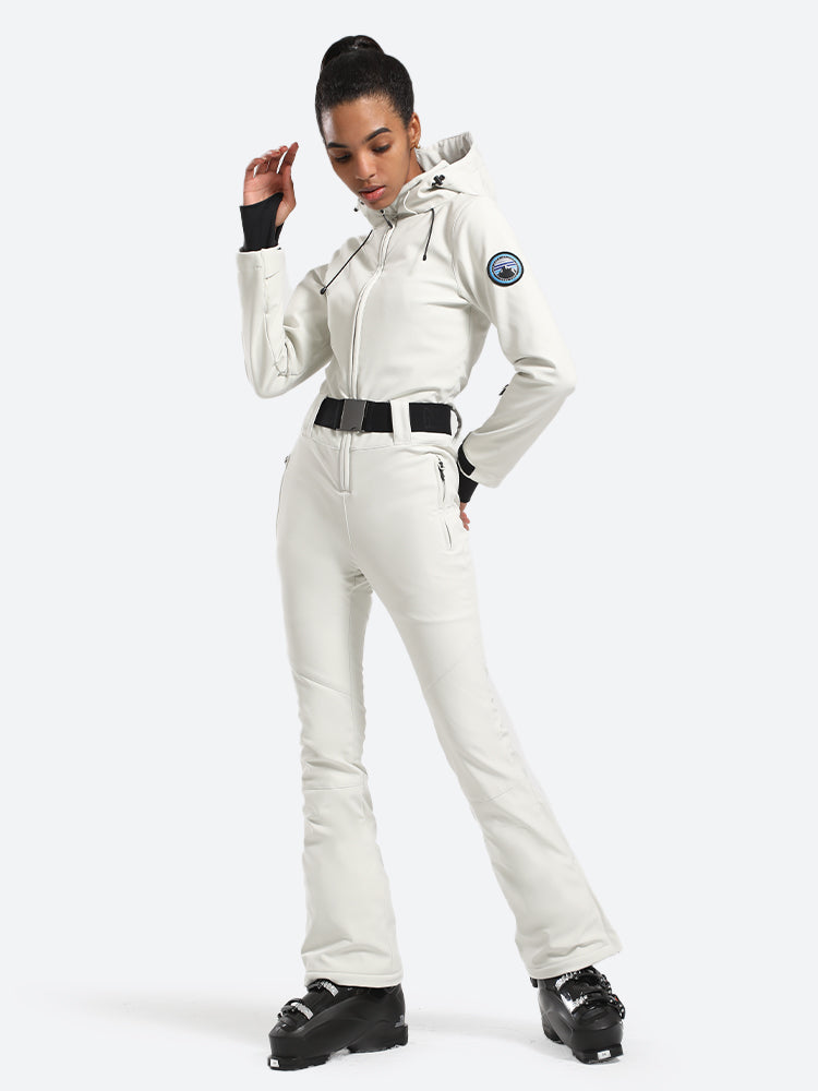 Womens One Piece Snowsuit Belted Flare Slim Ski Suits
