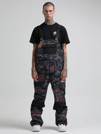 Men's Grey & Red Wave Relaxed-Fit Ski Bibs With Reinforced Knees Snow Bibs