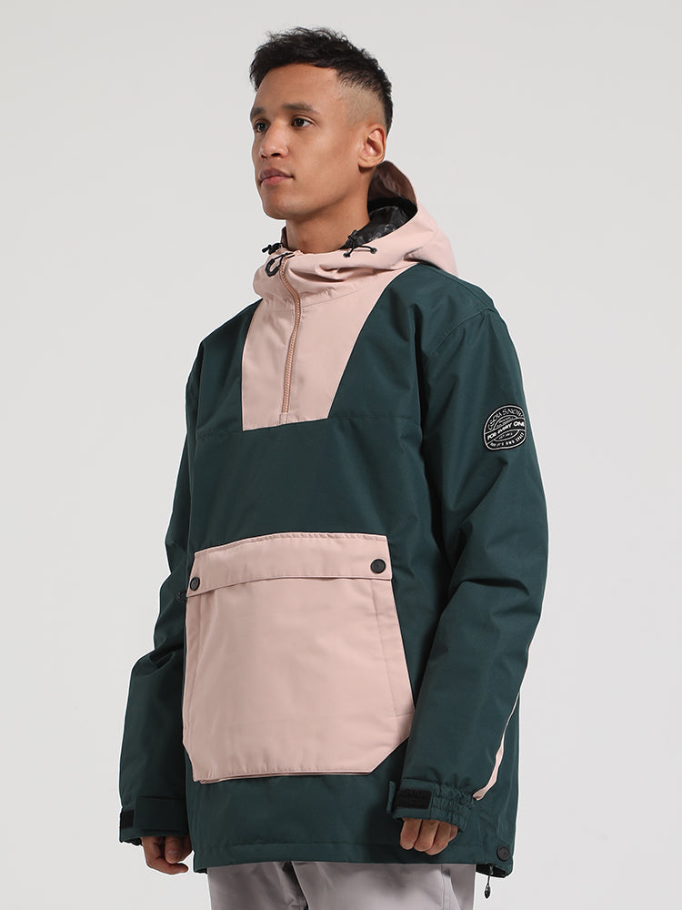 Men's Black & Brown Kangaroo Pocket Patchwork Ski Anorak Snow Anoraks
