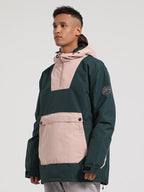 Men's Khaki & Beige Kangaroo Pocket Patchwork Ski Anorak Snow Anoraks