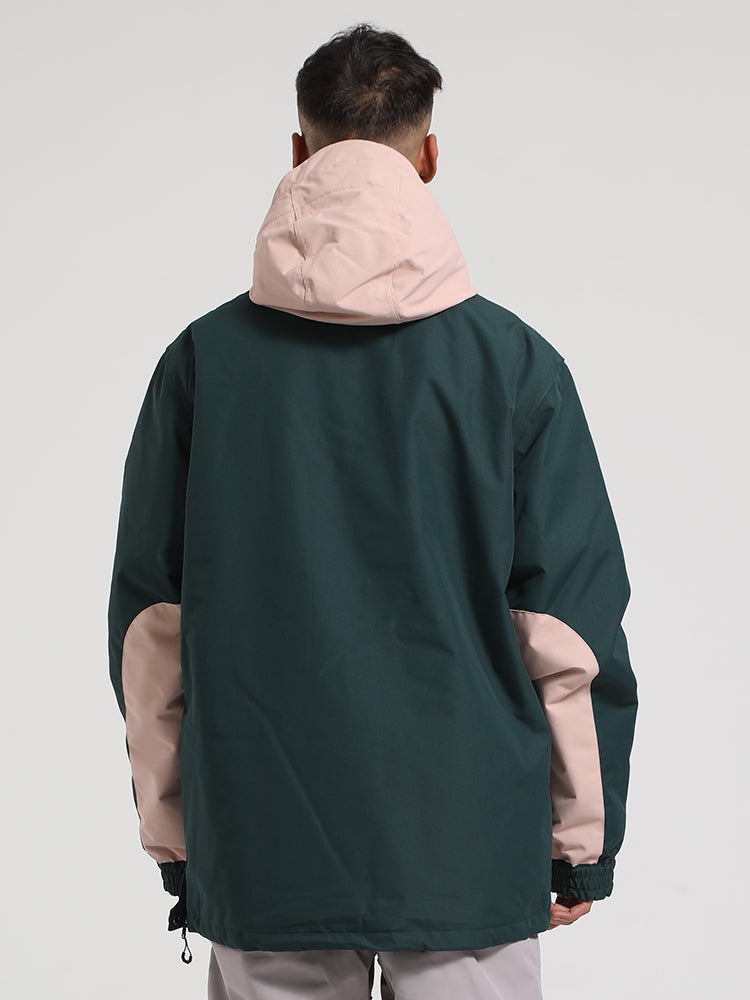 Men's Khaki & Beige Kangaroo Pocket Patchwork Ski Anorak Snow Anoraks