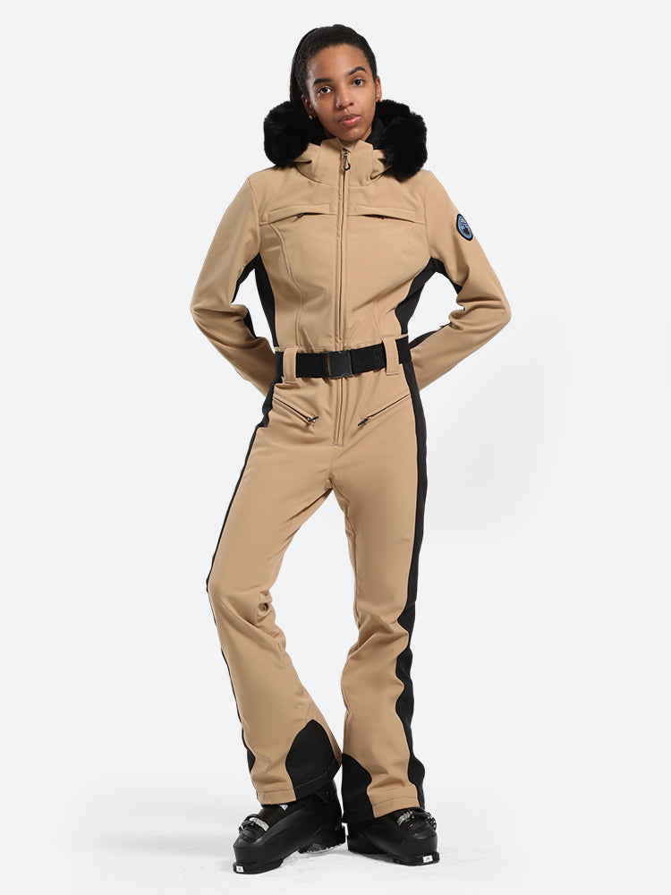 Women's Faux-Fur Slim One Piece Ski Suits