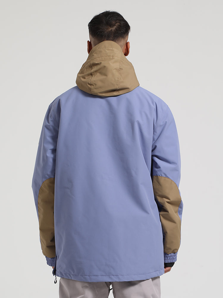 Men's Khaki & Beige Kangaroo Pocket Patchwork Ski Anorak Snow Anoraks