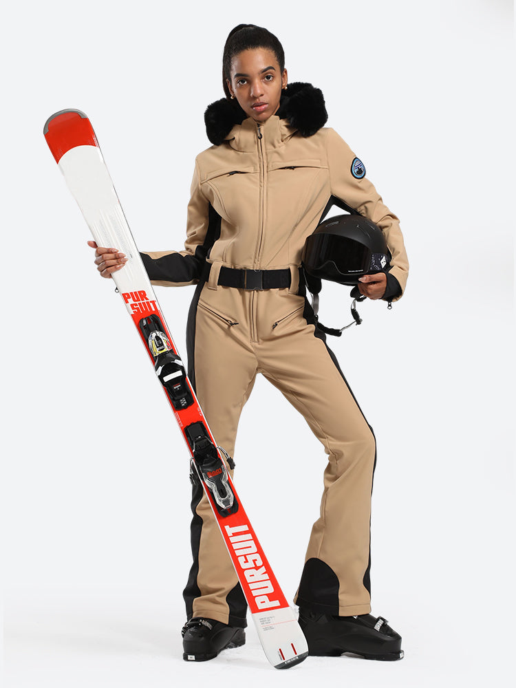 Women's Faux-Fur Slim One Piece Ski Suits