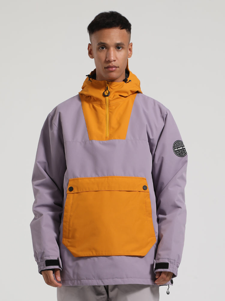 Men's Black & Brown Kangaroo Pocket Patchwork Ski Anorak Snow Anoraks