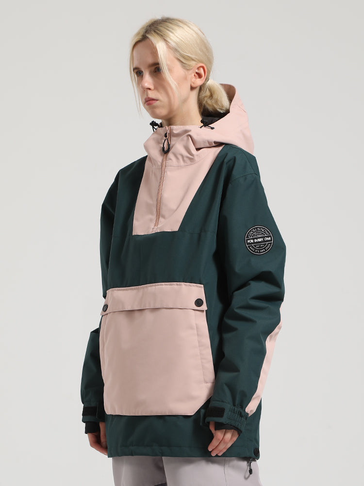 Women's Red & Teal Kangaroo Pocket Patchwork Ski Anorak Snow Anoraks
