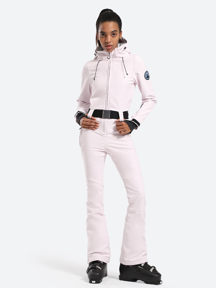 Womens One Piece Snowsuit Belted Flare Slim Ski Suits