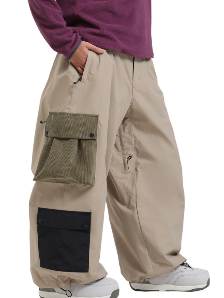 Men's Baggy Snowboard Pants Color Block Double Cargo Snow Pants