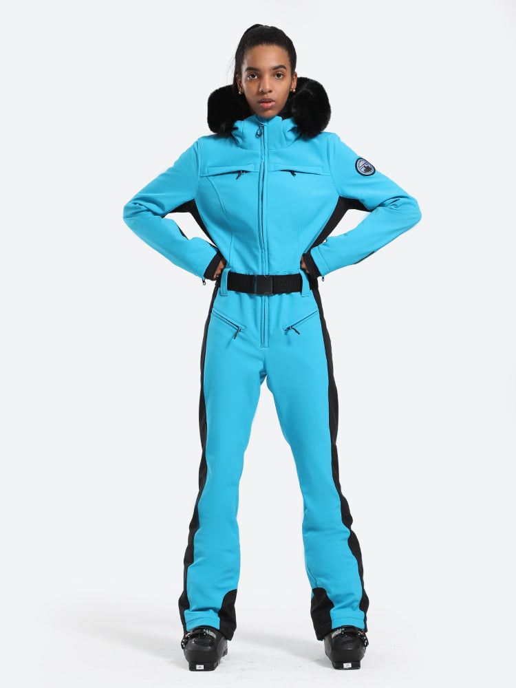 Women's Faux-Fur Slim Ski Jumpsuit One Piece Ski Suit