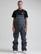 Men's Dark Gray Relaxed-Fit Ski Bibs With Reinforced Knees Snow Bibs