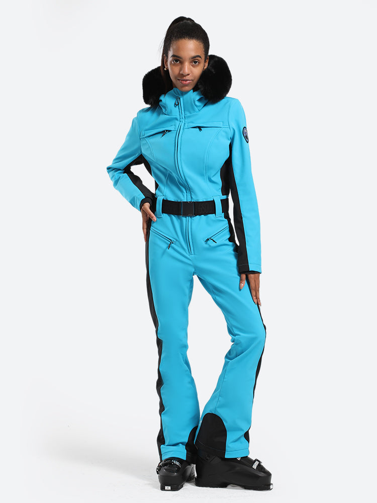 Women's Faux-Fur Slim One Piece Ski Suits