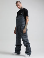 Men's Dark Gray Relaxed-Fit Ski Bibs With Reinforced Knees Snow Bibs