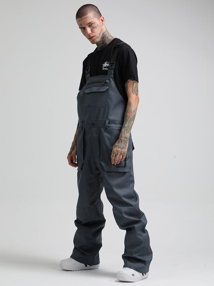 Men's Dark Gray Relaxed-Fit Ski Bibs With Reinforced Knees Snow Bibs