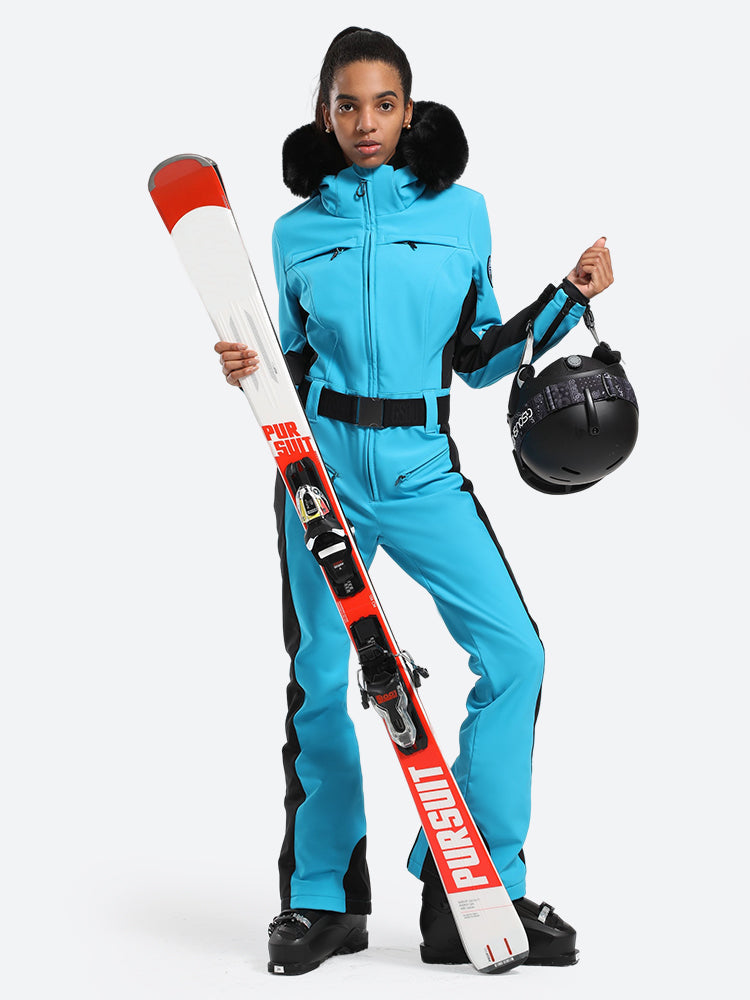 Women's Faux-Fur Slim One Piece Ski Suits