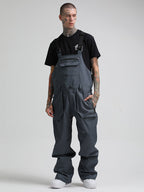 Men's Dark Gray Relaxed-Fit Ski Bibs With Reinforced Knees Snow Bibs