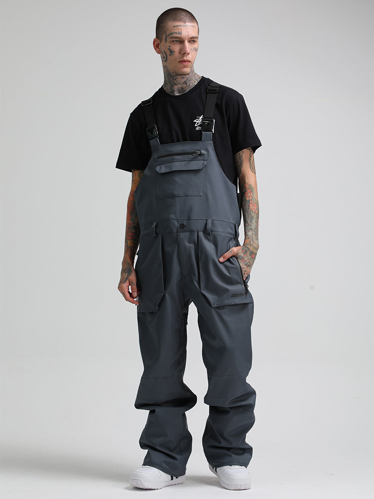 Men's Dark Gray Relaxed-Fit Ski Bibs With Reinforced Knees Snow Bibs