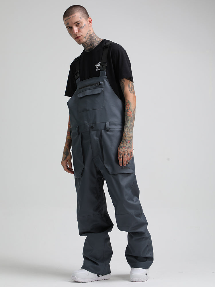 Men's Dark Gray Relaxed-Fit Ski Bibs With Reinforced Knees Snow Bibs