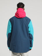 Men's Black & Green Insulated Color-Block Kangaroo Pocket Ski Anorak Snow Anoraks