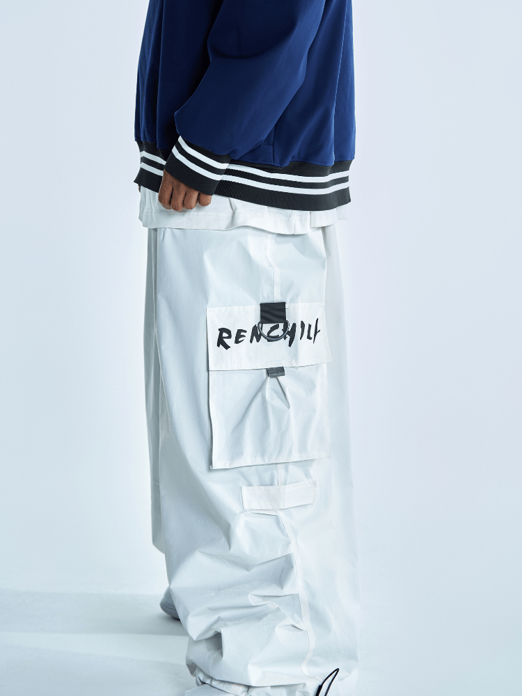 Men's Streetwear Style Cargo Baggy Snow Pants with Wide Legs