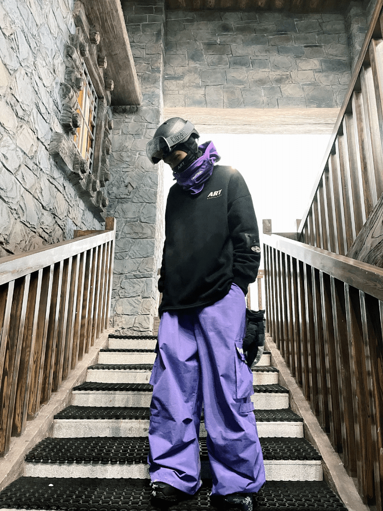 Men's Streetwear Style Cargo Baggy Snow Pants with Wide Legs