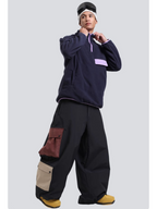 Men's Baggy Snowboard Pants Color Block Double Cargo Snow Pants
