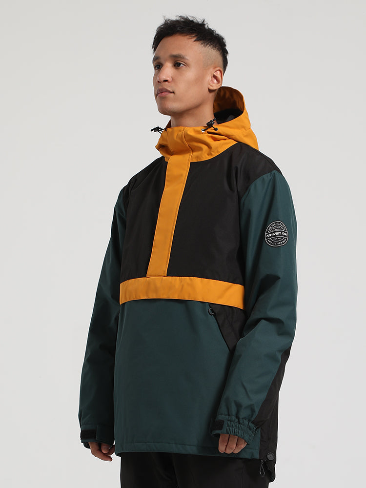 Men's Black & Grey Insulated Color-Block Kangaroo Pocket Ski Anorak Snow Anoraks